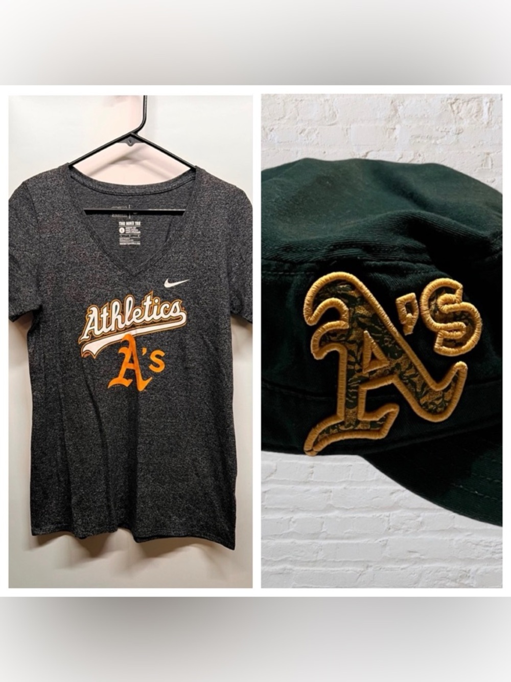 The Nike tee and A’s newspaper cap Oakland A’s logo